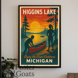 Higgins Lake Vintage Travel Adventure Travel Poster
