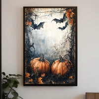 Halloween Pumpkins and Bats Vintage Artistic Poster