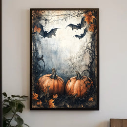 Halloween Pumpkins and Bats Vintage Artistic Poster