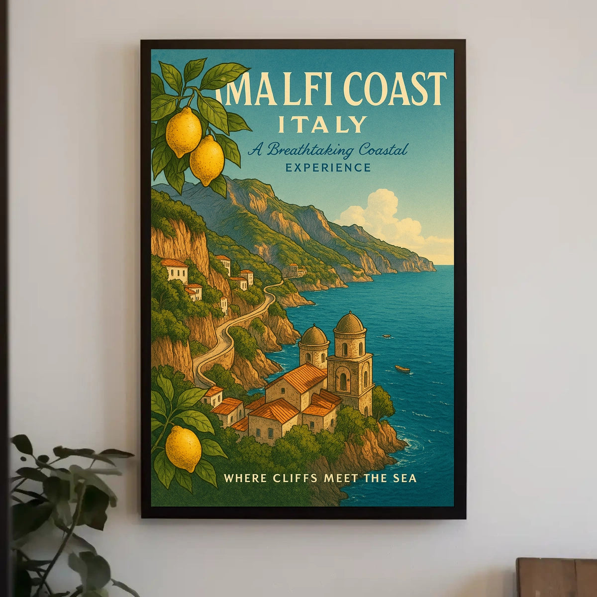 Amalfi Coast Vintage Travel Poster: Italian Scenic Beauty