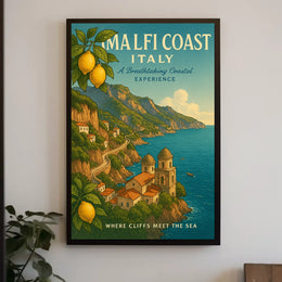 Amalfi Coast Vintage Travel Poster: Italian Scenic Beauty