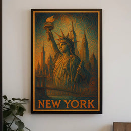 New York Skyline And The Statue Of Poster