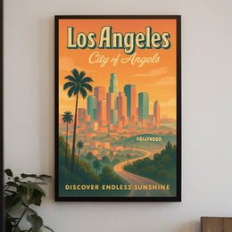 Los Angeles Retro Skyline Travel Poster Art Print