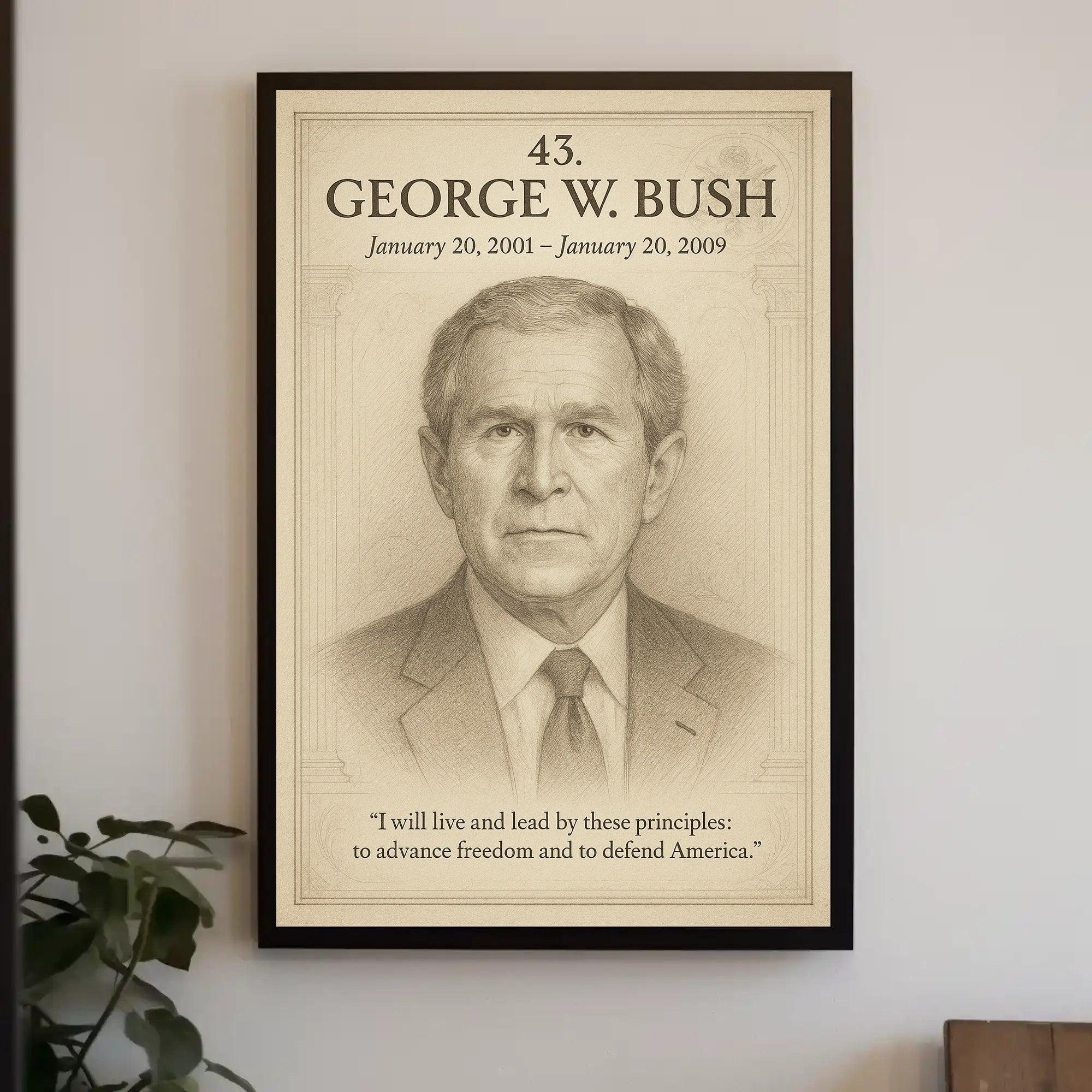 George W. Bush Presidential Portrait Pencil Sketch Poster