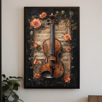 Elegant Violin and Roses Art Print for Artistic Poster