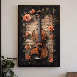 Elegant Violin and Roses Art Print for Artistic Poster