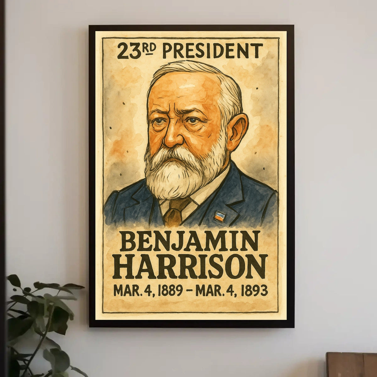 Benjamin Harrison 23rd President of the United States Exaggerated Cartoon Sketch Poster