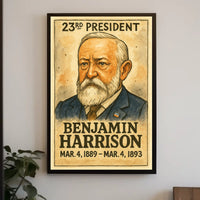 Benjamin Harrison 23rd President of the United States Exaggerated Cartoon Sketch Poster