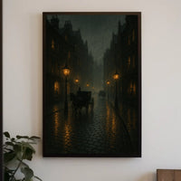 Victorian Era Rainy Street Moody Photorealism Poster