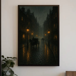 Victorian Era Rainy Street Moody Photorealism Poster