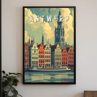 Antwerp cityscape illustration with vintage flair: Urban or Cityscape Poster