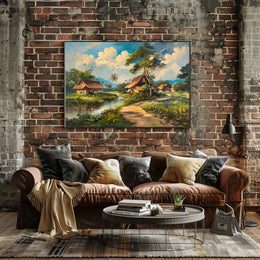 Serene Tropical Countryside Impressionist Art Poster