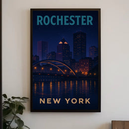 Rochester Nightscape Urban Skyline Poster Modern Wall Art