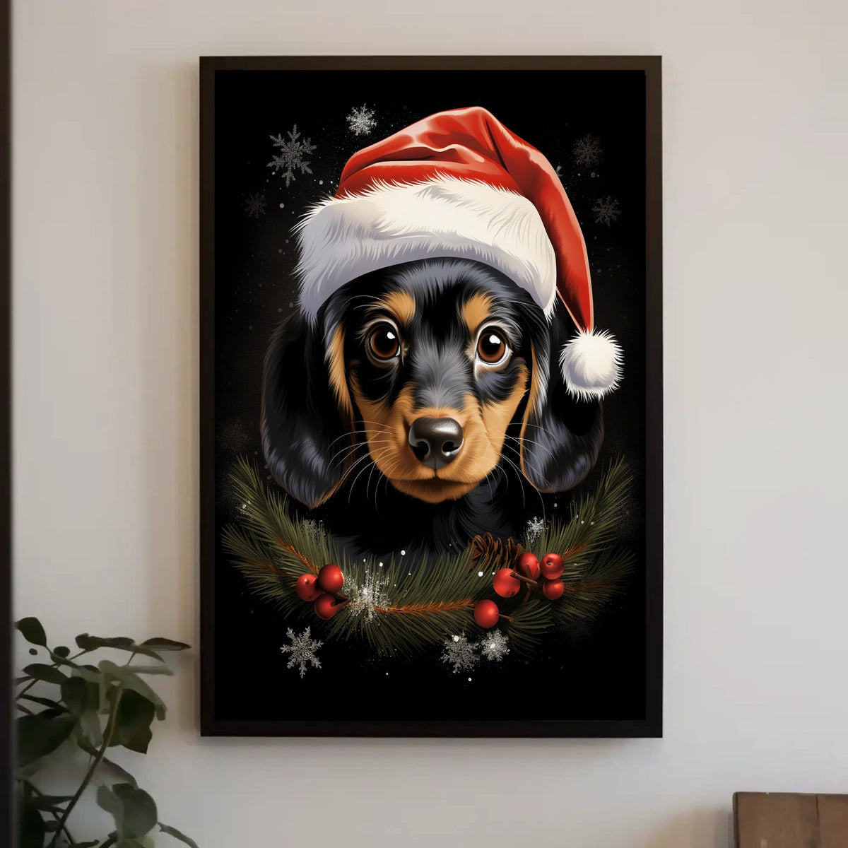 Festive Dog with Santa Hat: Animal Poster
