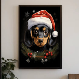 Festive Dog with Santa Hat: Animal Poster