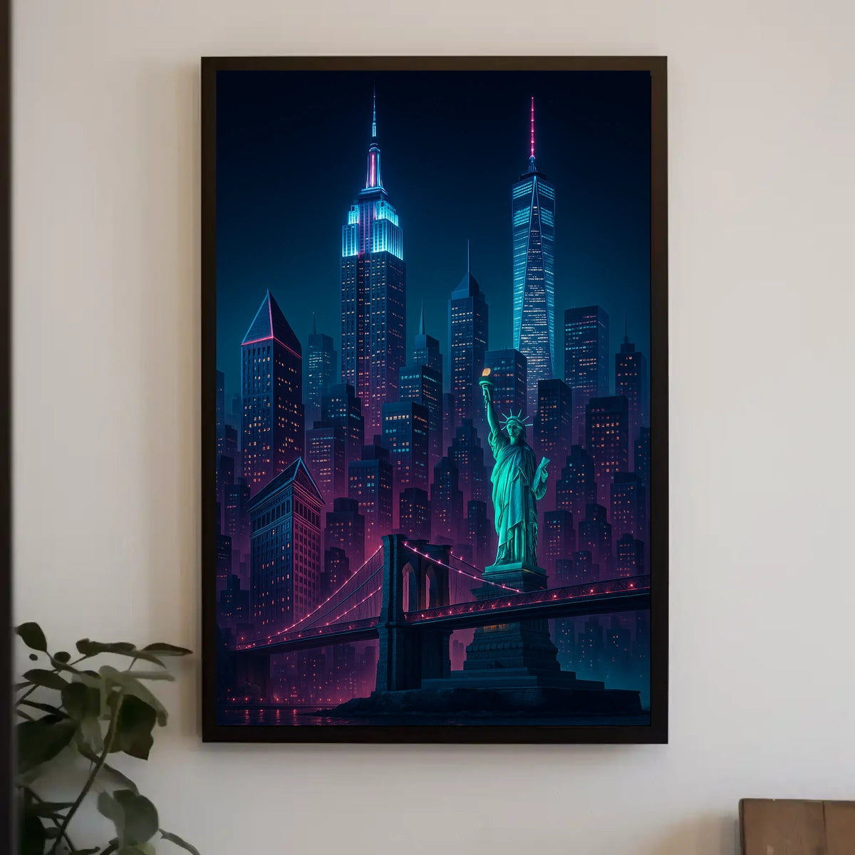 Vibrant Neon New York City Skyline Poster Modern Wall Art