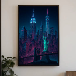 Vibrant Neon New York City Skyline Poster Modern Wall Art