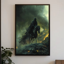 Dark Rider in Apocalyptic Scene Fantasy or Mythology Poster PosterGoat