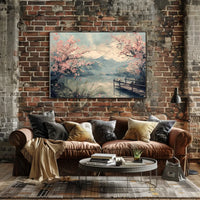 Serene Cherry Blossom Lake: Japanese Impressionist Poster