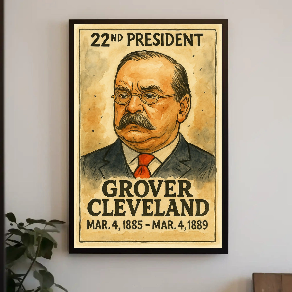 Grover Cleveland 22nd President of the United States Exaggerated Cartoon Sketch Poster