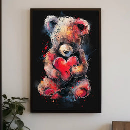 Heartfelt Embrace Watercolor Teddy Bear Love Poster