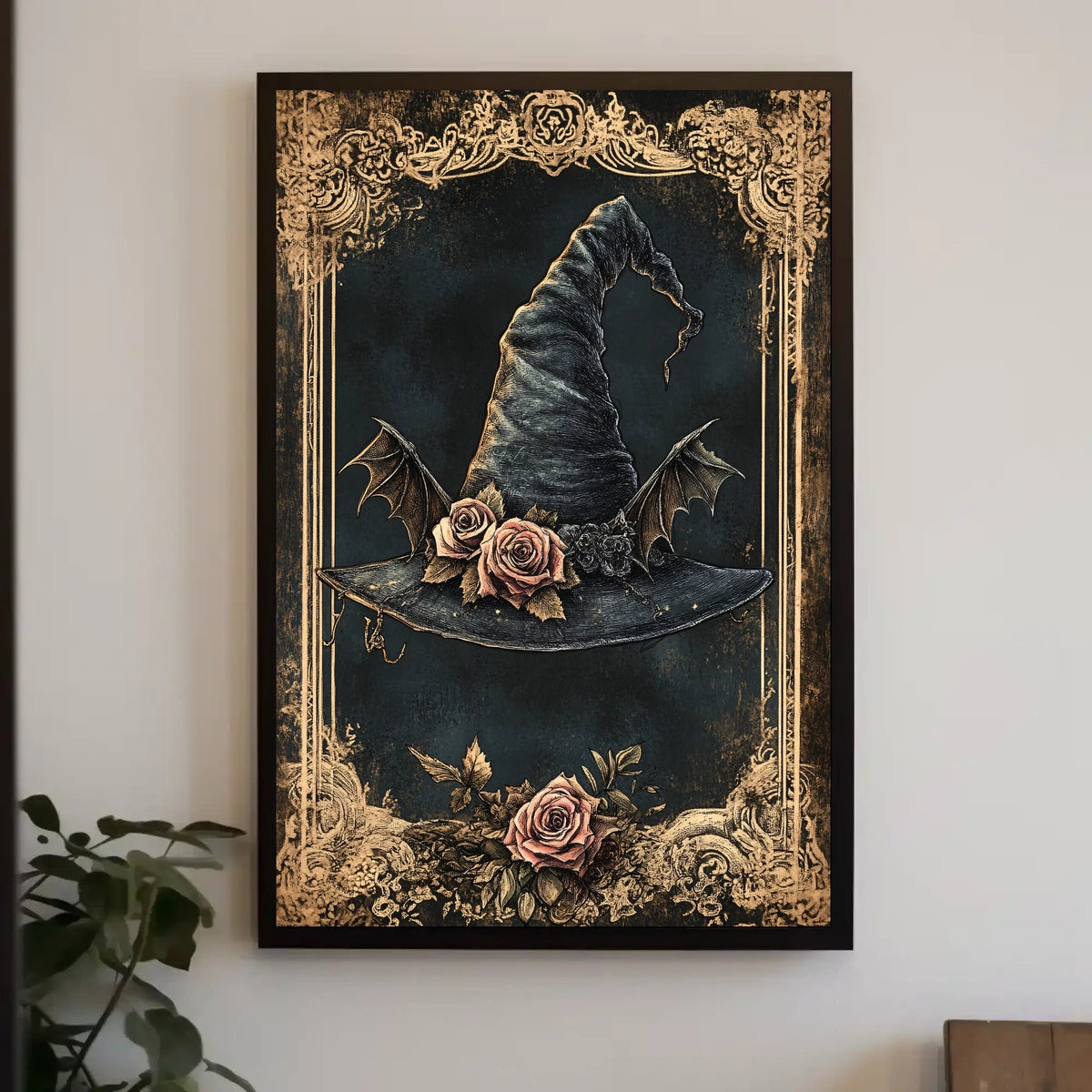 Whimsical Witch's Hat with Vintage Floral Details Cultural Poster