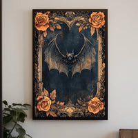 Gothic Bat Art Poster with Intricate Floral Design