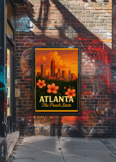 Atlanta Georgia Peach Blossoms City Skyline Travel Poster