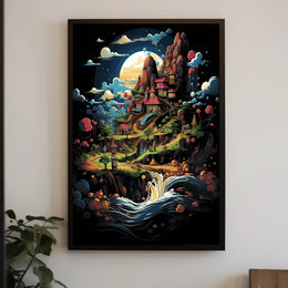 Whimsical Village Fantasy Landscape Art Poster