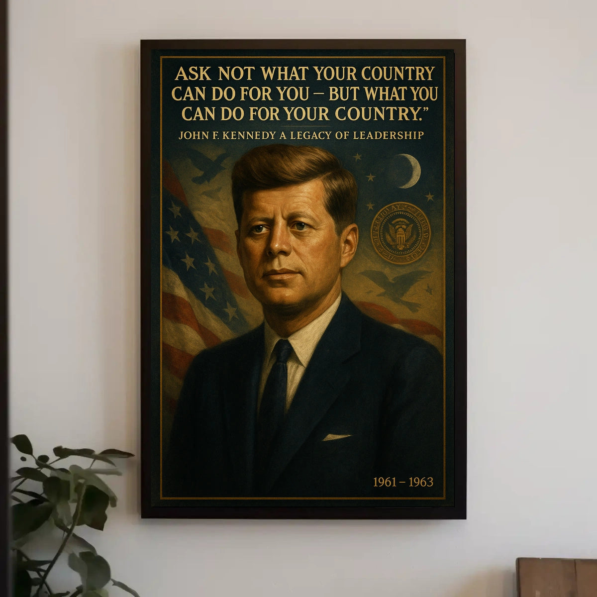 JFK Patriotic Leadership Vintage Poster with Quote