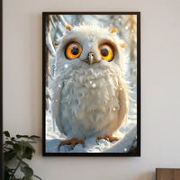 Whimsical White Owl in Snowy Forest Poster PosterGoat
