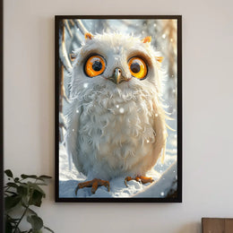 Whimsical White Owl in Snowy Forest Poster PosterGoat