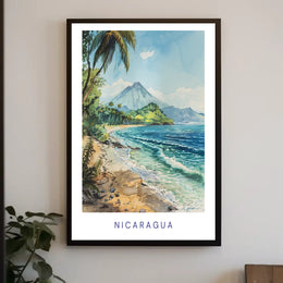 Nicaragua Coastal Paradise: Tropical Watercolor Travel Poster PosterGoat