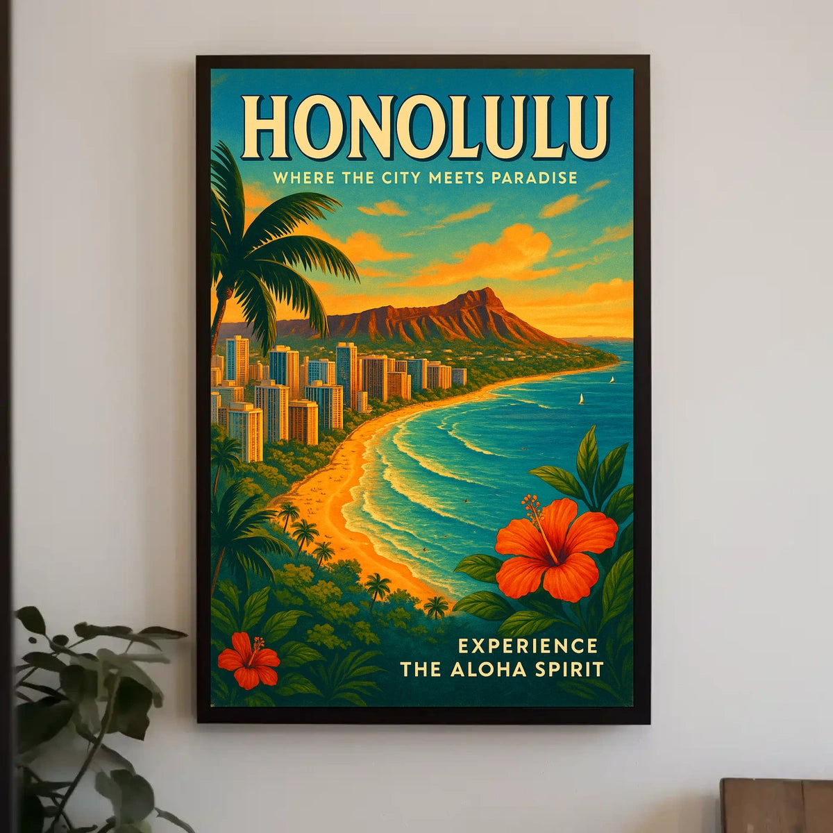 Honolulu Vintage Travel Poster Urban Meets Paradise