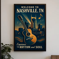 Nashville Music City Vintage Style Urban Cityscape Poster