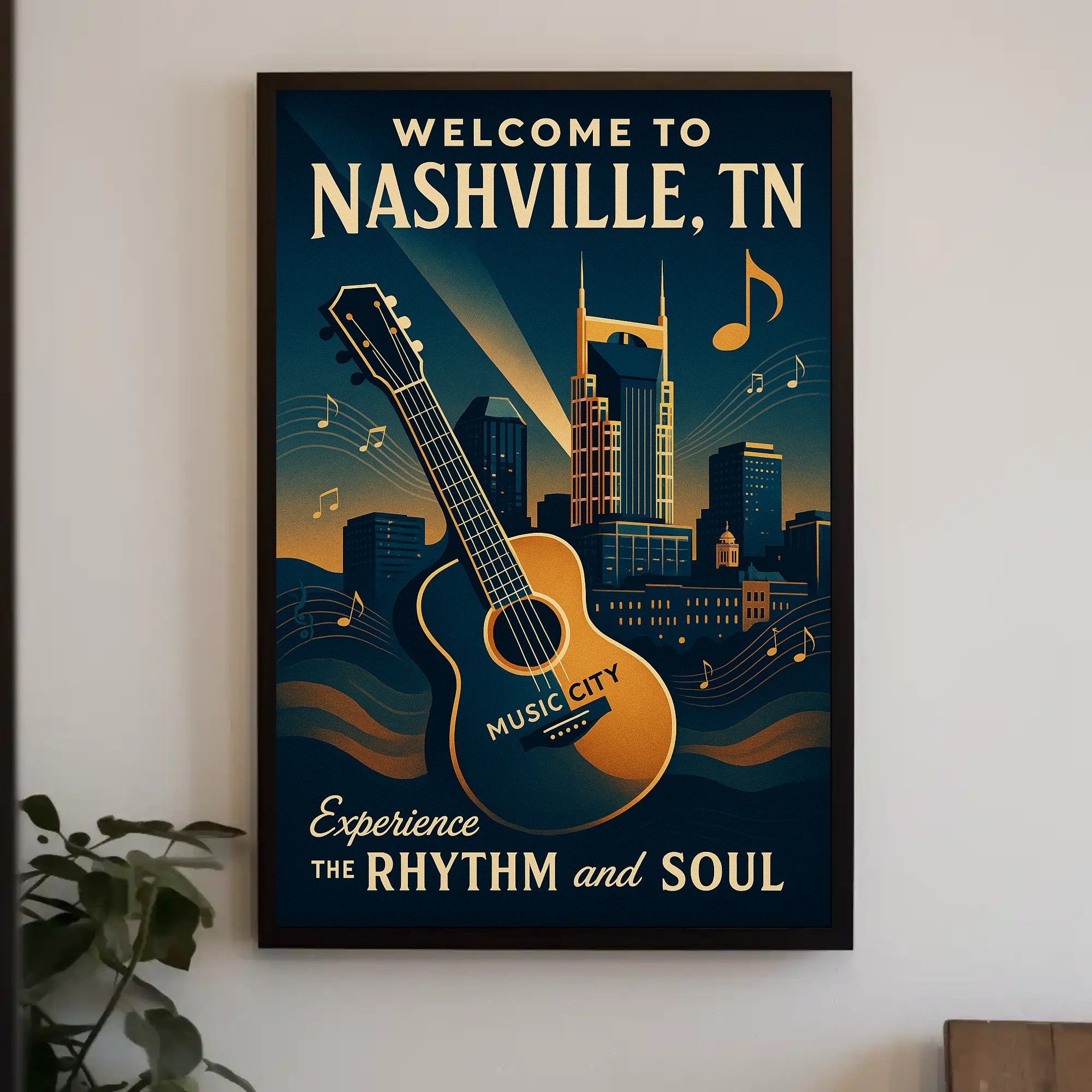 Nashville Music City Vintage Style Urban Cityscape Poster