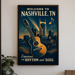 Nashville Music City Vintage Style Urban Cityscape Poster