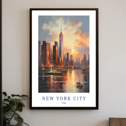 New York City Sunset Skyline Urban or Cityscape Poster PosterGoat