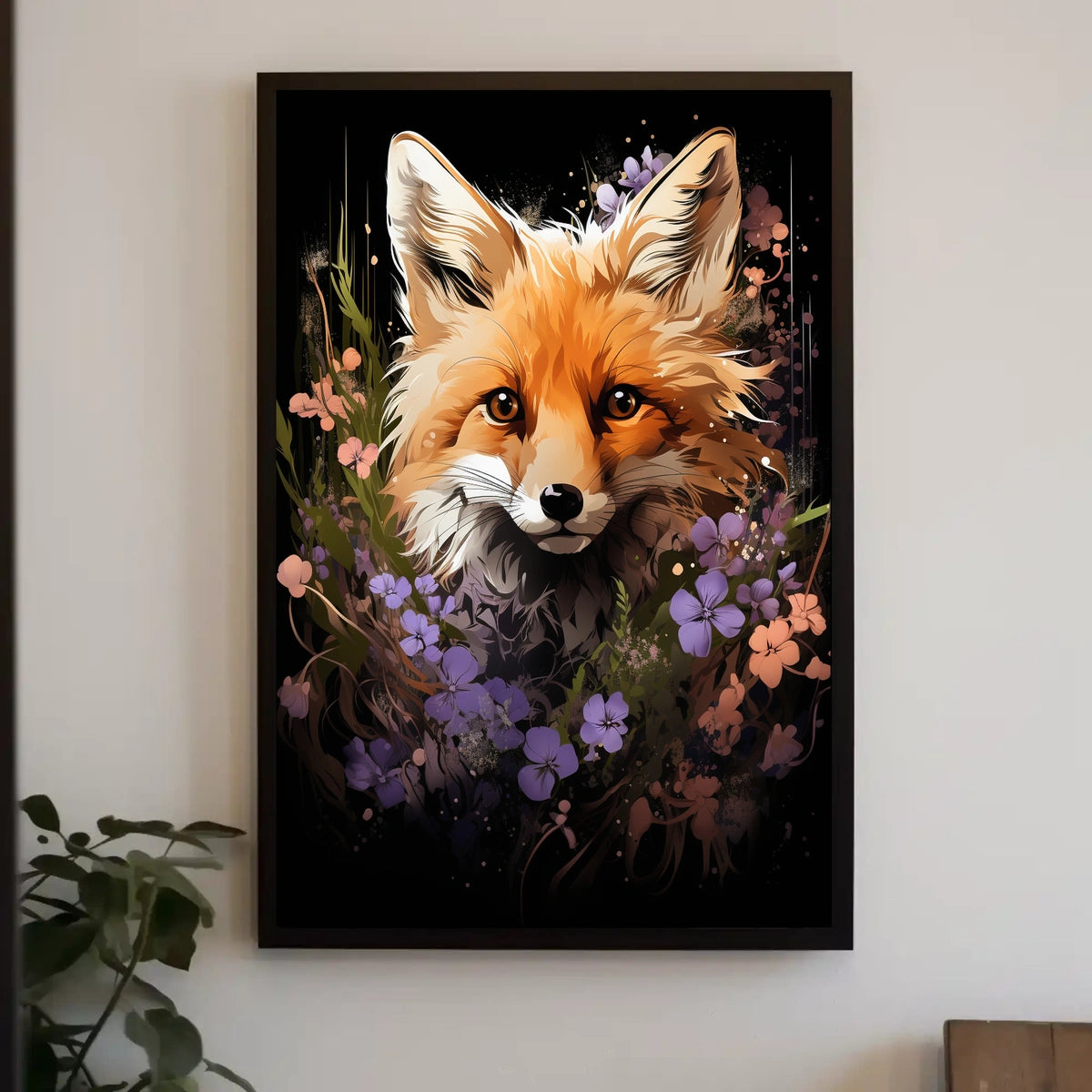 Fox Portrait with Vibrant Floral Surroundings