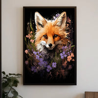 Fox Portrait with Vibrant Floral Surroundings