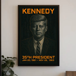 John F. Kennedy 35th President of the United States Techno Schematic Poster