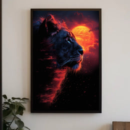 Majestic Lion at Fiery Sunset Art Poster