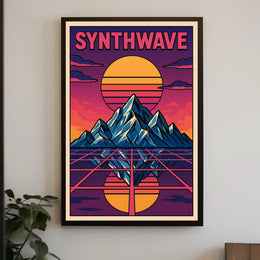 Synthwave Sunset Retro-Futuristic Art Poster