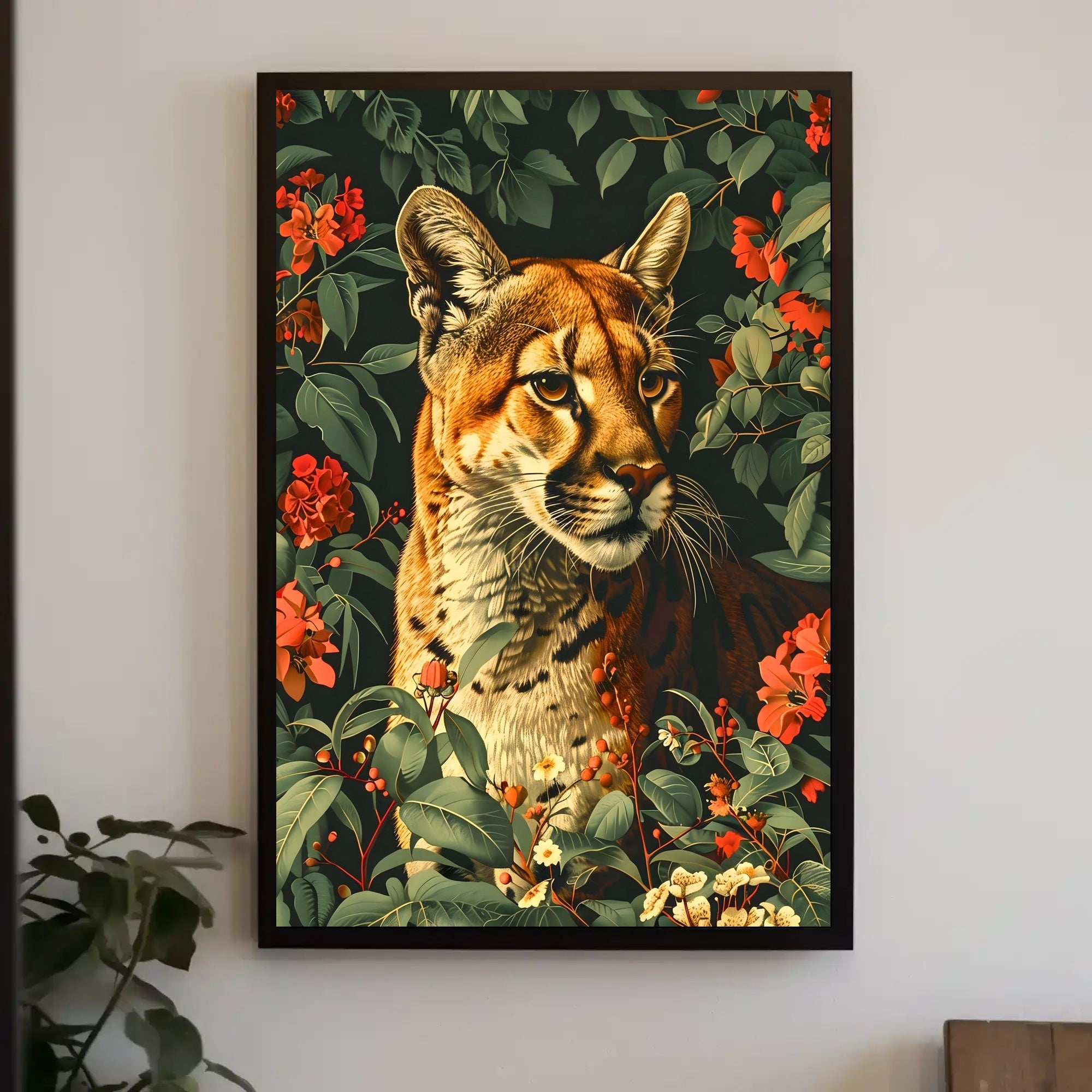 Majestic Cougar in Bloom Wall Art Print