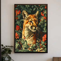 Majestic Cougar in Bloom Wall Art Print