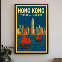 Panoramic View of Hong Kong Vintage Travel Poster