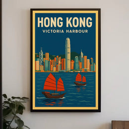 Panoramic View of Hong Kong Vintage Travel Poster