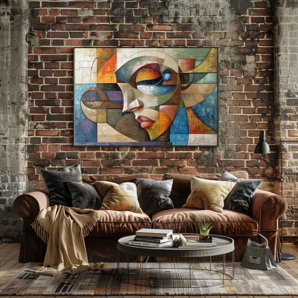 Cubist Abstract Face Art Poster: Vibrant Modern Design