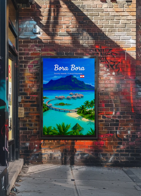 Bora Bora Society Islands Overwater Bungalows Travel Poster