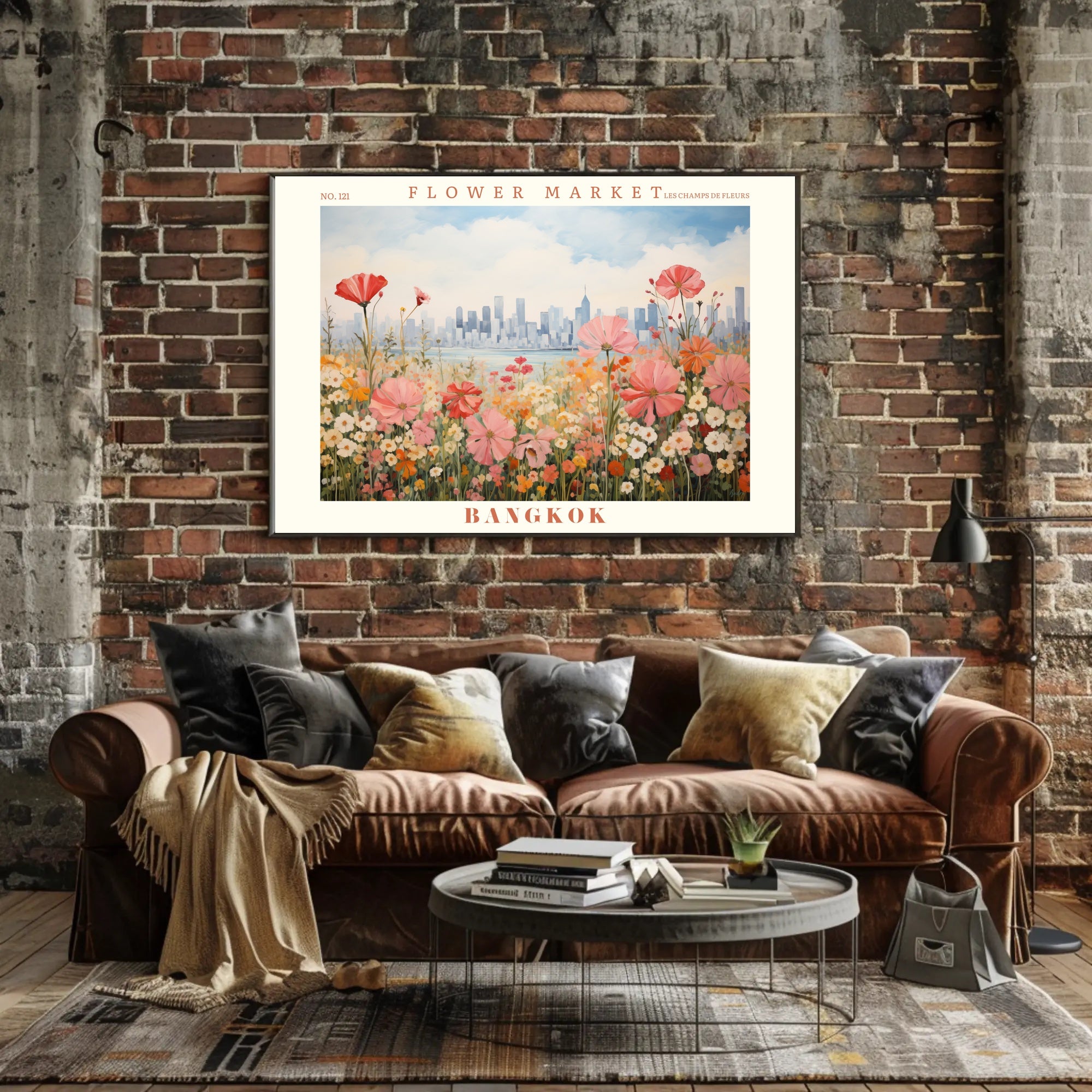 Bangkok Flower Market Artistic Urban Cityscape Poster